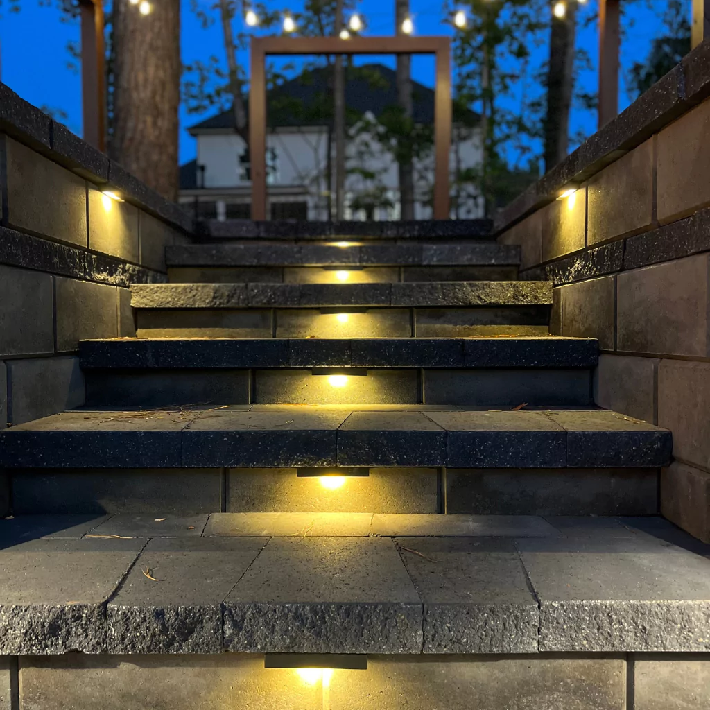 Elegant stone stairs with small lights embedded in them