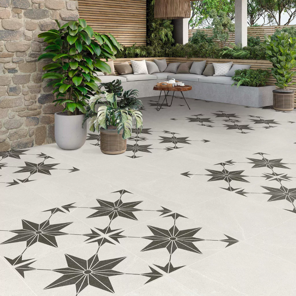 A beautiful mosaic tile of a patio
