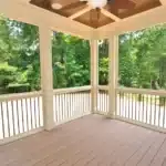 A deck built with treated wood. Deck maintenance