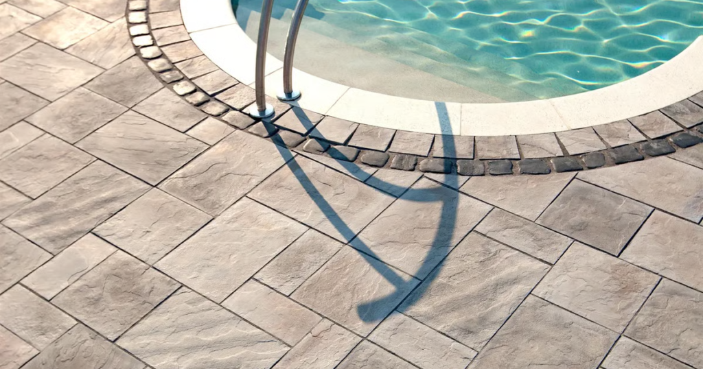 Paved area around a pool